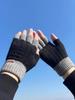 Color Blocked Half Finger Gloves for Men in Autumn and Winter To Keep Warm and Add Thick Woolen Yarn