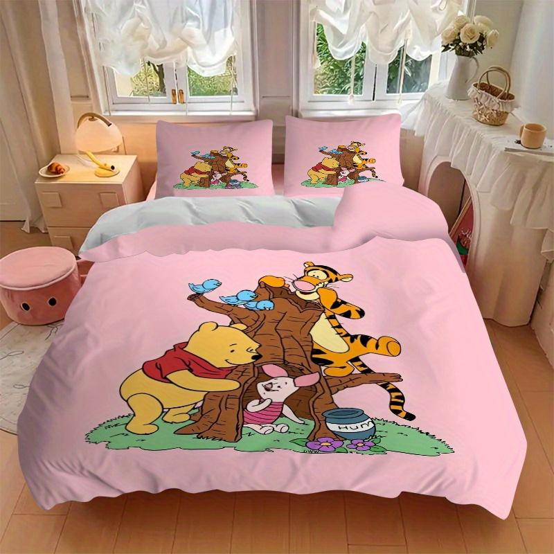 3pcs Pink Winnie the Pooh & Friends Bedding Set Includes Quilt Cover and Pillowcases, Suitable for All Seasons Q083