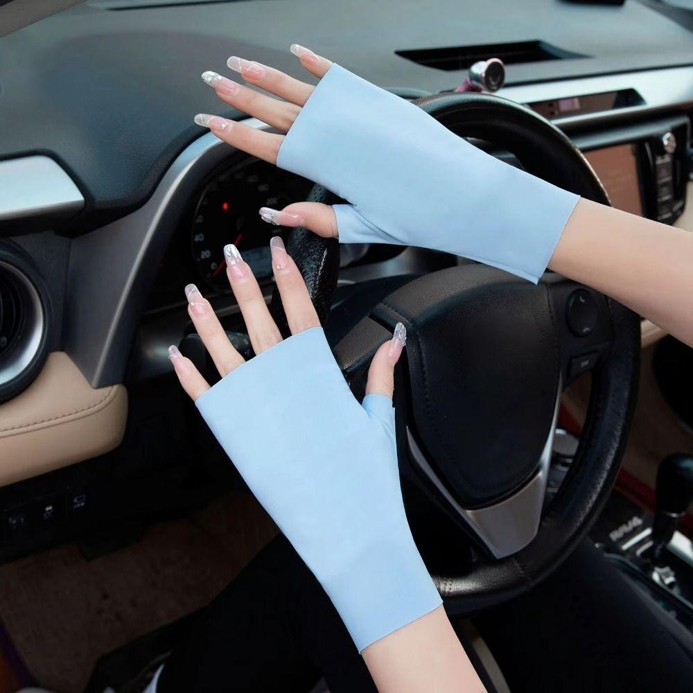 Thin Sun Protection Gloves Pure Color Anti-uv Fingerless Gloves Fashion Sunscreen Mittens  Summer