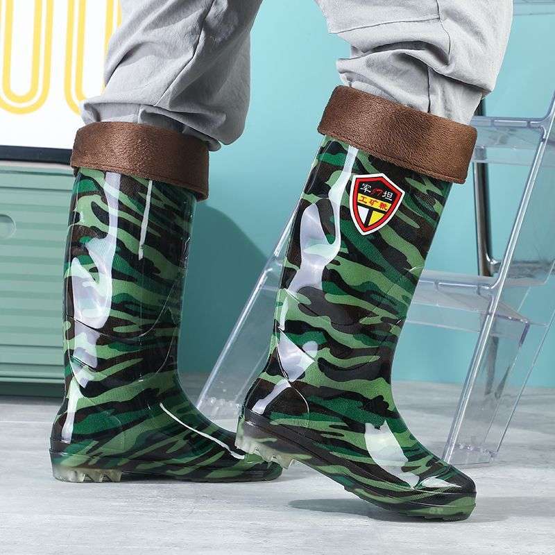 Camouflage Men's Water Shoes Water Boots High Tube Medium Tube Low Tube Wear-resistant Rubber Shoes Construction Site Kitchen Oil-proof Beef Tendon So