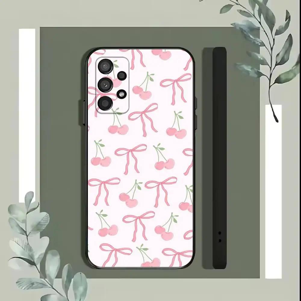 

Cute Fruit Pink Cherries Phone Case For Samsung S25,S24,S21,S22,S23,S30,Ultra,S20,Plus,Fe,Lite,5G Black Cover Samsung S30plus5G