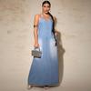 Plus Size Women's Denim Strappy Long Dress