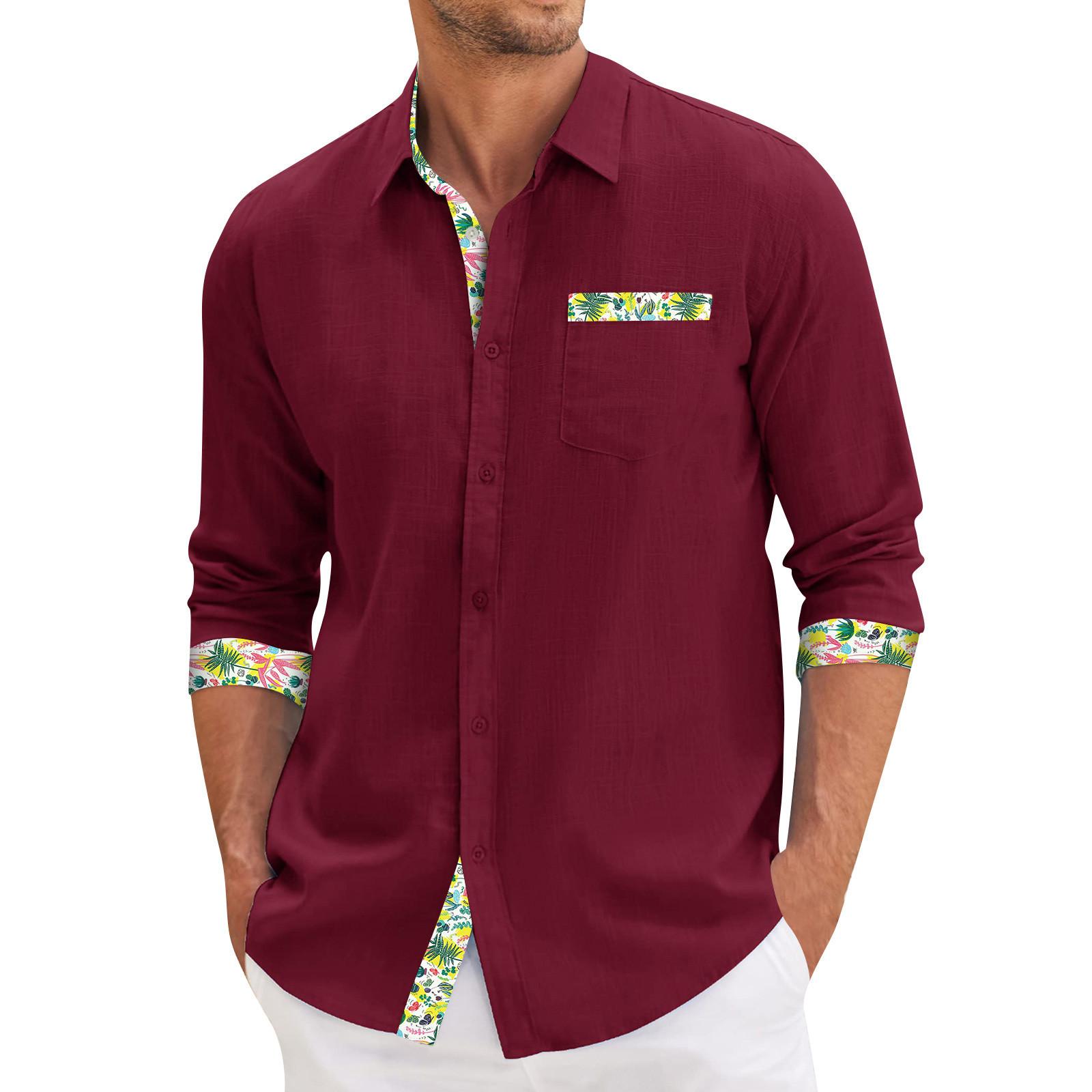 

Мужская летняя новая свободная рубашка с длинным рукавом с принтом, кардиган, пляжная рубашка L винный