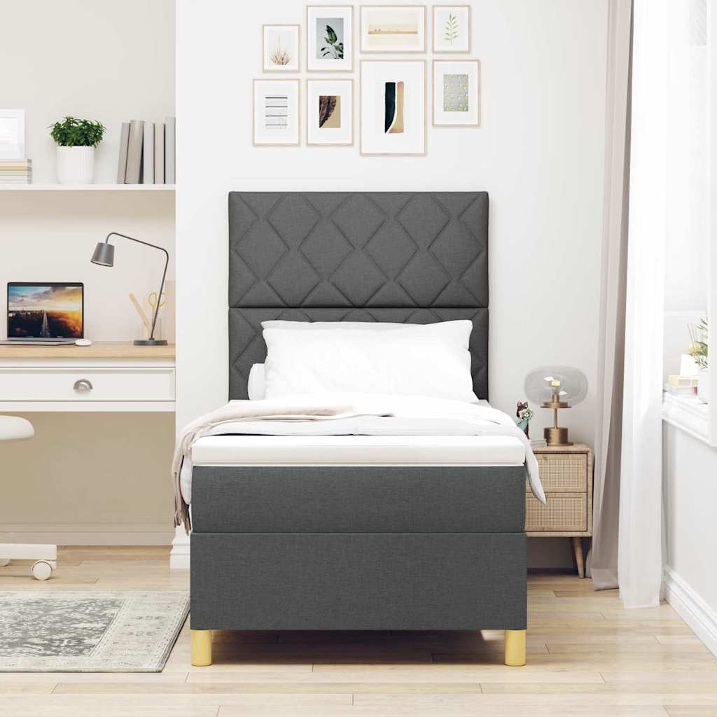Boxspring Bed with Headboard Dark Grey 90 X 190 Cm Fabric