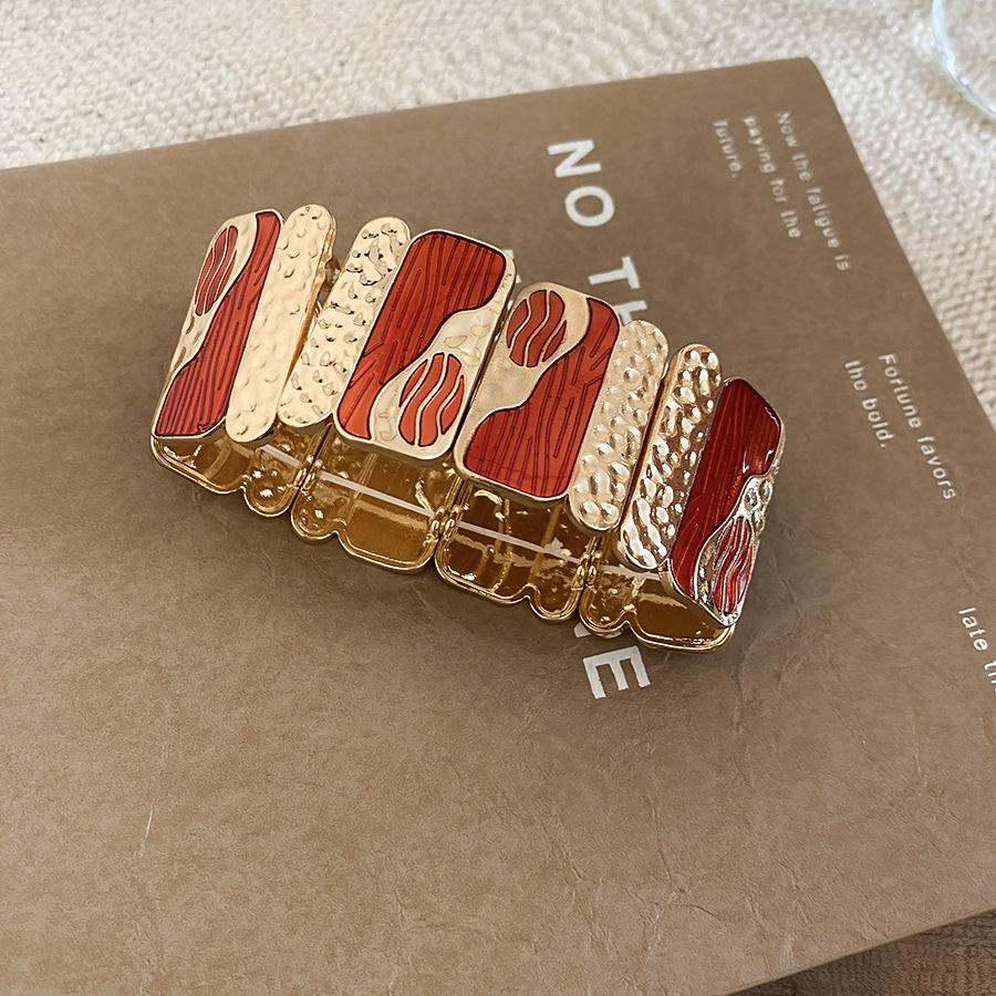 Women Geometric Enamel Splice Wide Elastic Bangles Gold Silver Tone Metal Bracelet Fashion Jewelry красный