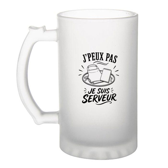 Chope - PLANETEE - J'peux pas je suis Serveur (minimaliste) - Verre trempé - 470 ml - Givré