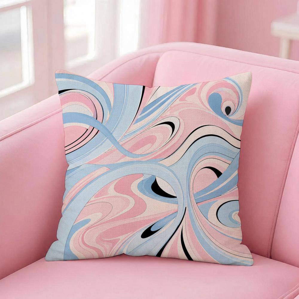 Art Pastel Pink Liquid Marble Cushion Cover Pink Linen Texture Cushion Cover Double Sided Invisible Zipper Deco