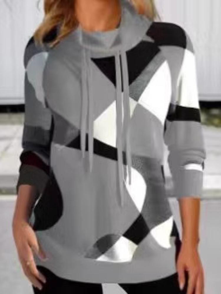 Женская толстовка с капюшоном и геометрическим принтом на кулиске, повседневный пуловер-худи красного, серого, синего цвета XXXL серый