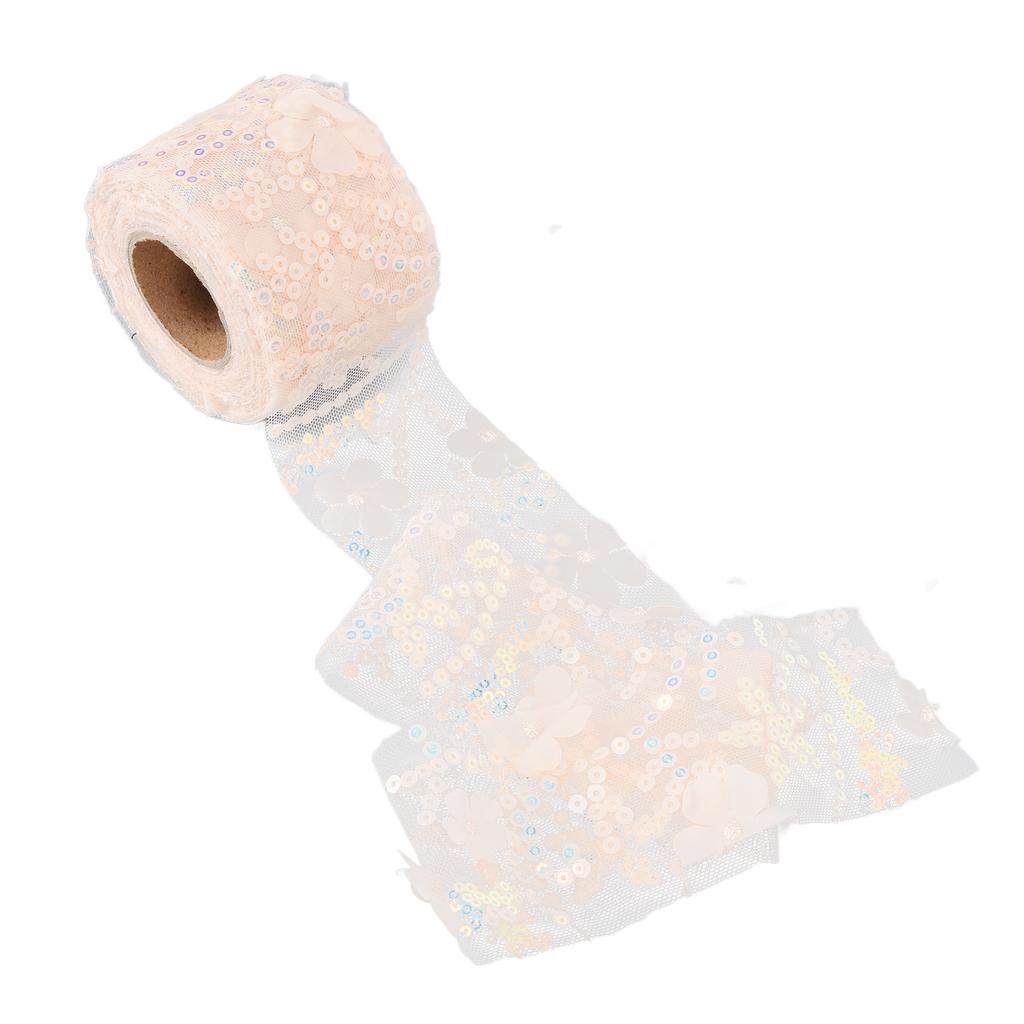 Tulle Roll 10 Yards Embroidered Sequins Flowers Mesh Ribbon Decorative Craft AccessoriesBeige