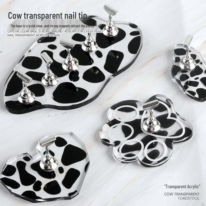 Cow Pattern Acrylic Nail Art Display Holder - 5mm Thickened Plate for Practice