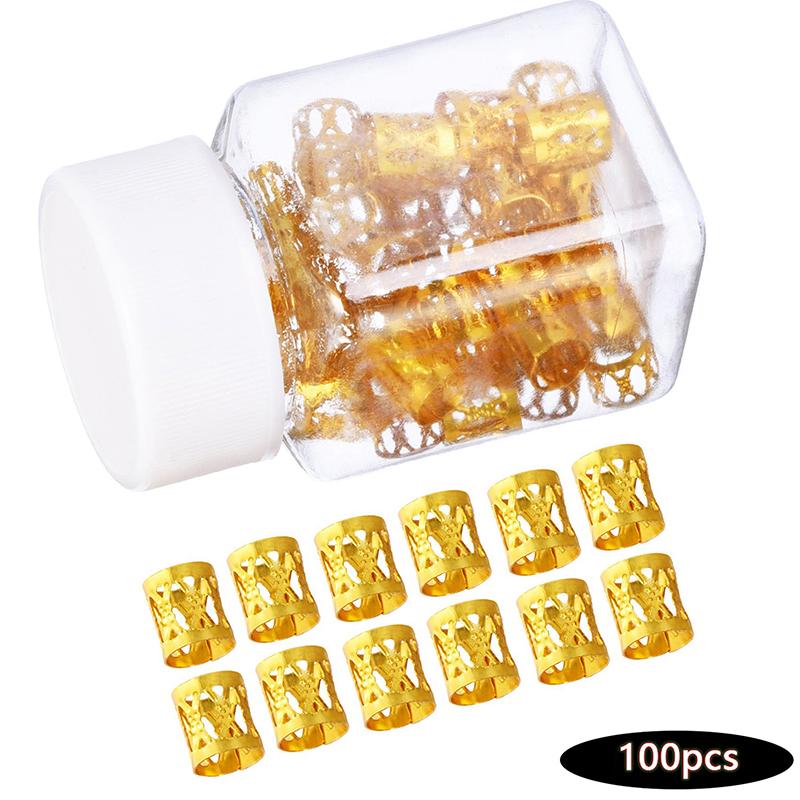 10/20/50/60/100Pcs Metal African Hair Rings Beads Cuffs Tubes Charms Dreadlock Rings clips braid spiral braid hair extension