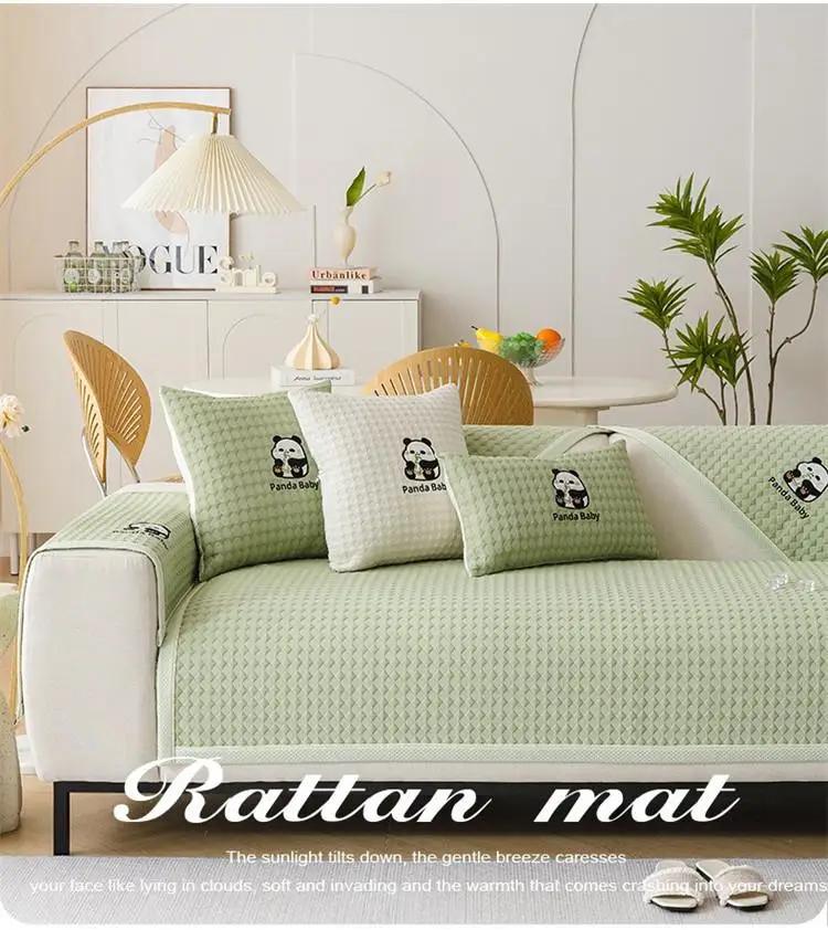 1pcs Cute Cartoon Panda Pattern Sofa Mat Summer Ice Silk Cool Non-slip Couch Cushion Living Room Furniture Protector Cover