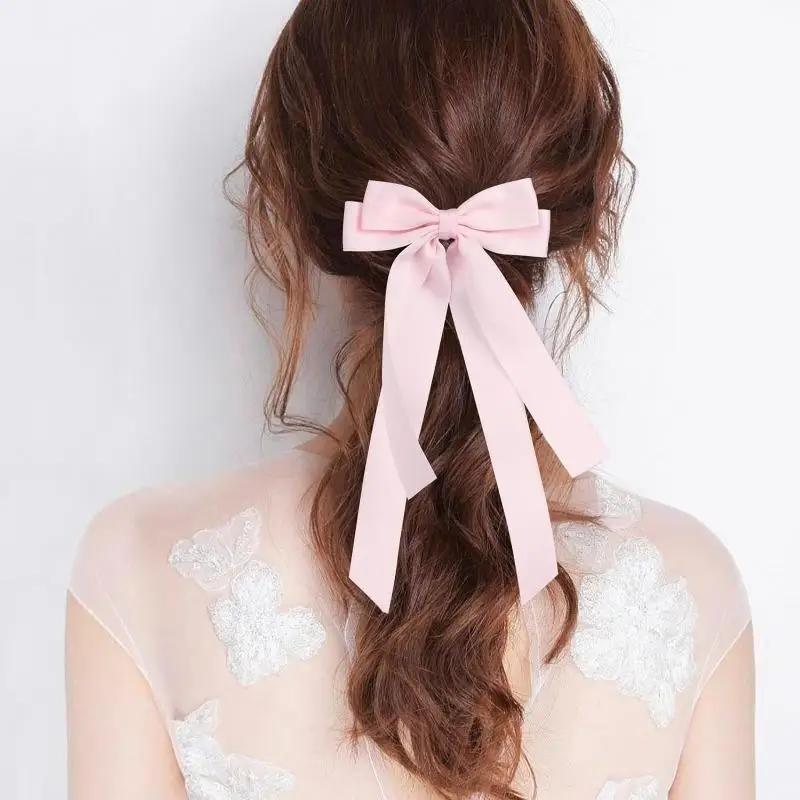 Fashion Fabric Ribbon Bow Hairpin For Women Girls Hair Clips Solid Color Bow Hair Accessories