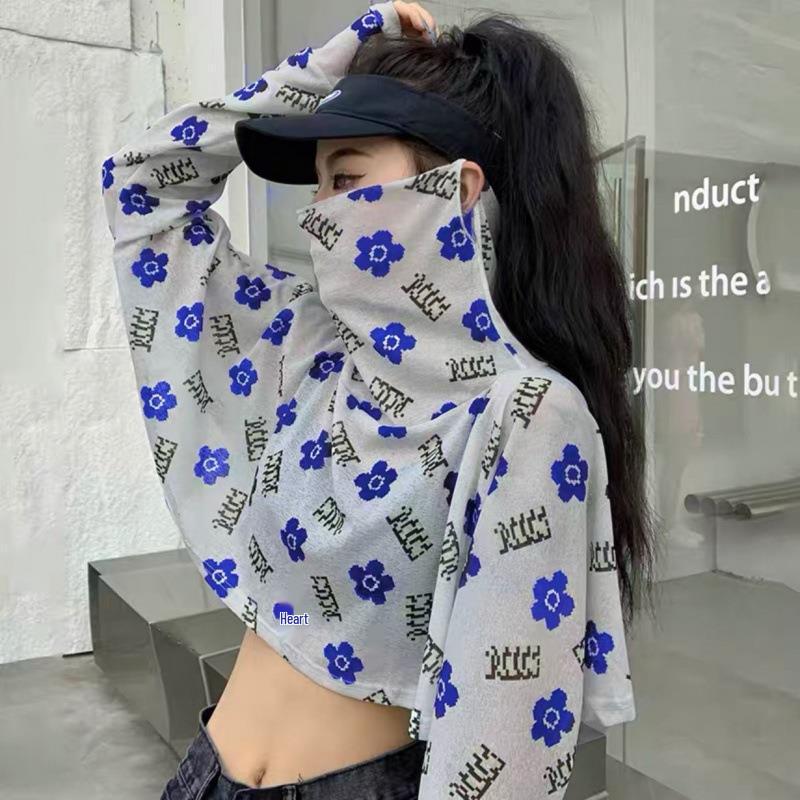 Women's UV Protection Shawl with Integrated Long-Sleeve Covers and Face Mask for Sun Protection