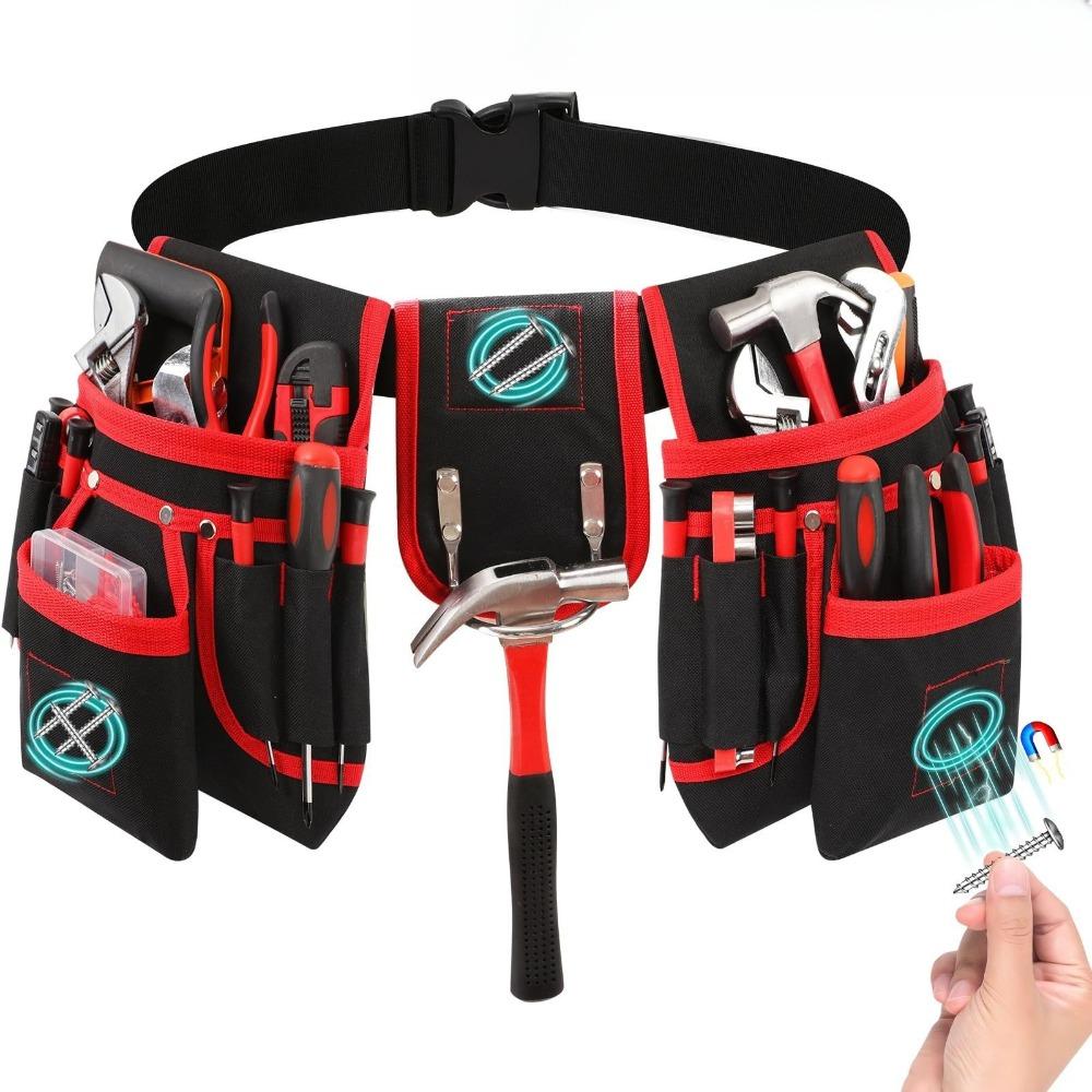 Thickened Canvas Electrician Tool Belt Multi‑Purpose Storage Pouch with 3 Magnets Work Accessories