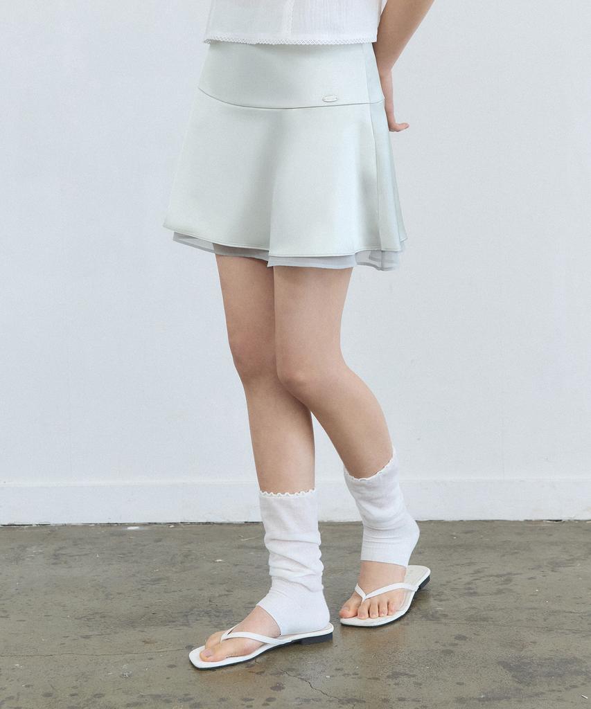 Adowl Satin Flare Layered Mini Skirt - Mint