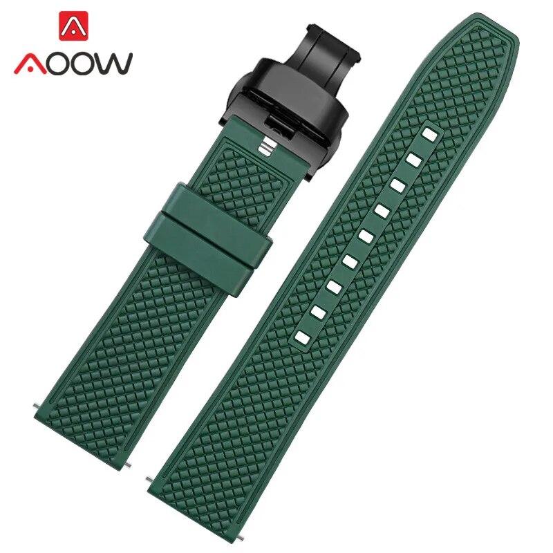 Fluoro Rubber Strap 20mm 22mm Quick Release Soft Sport Waterproof Stainless Steel Butterfly Buckle Men Replacement Watch Band