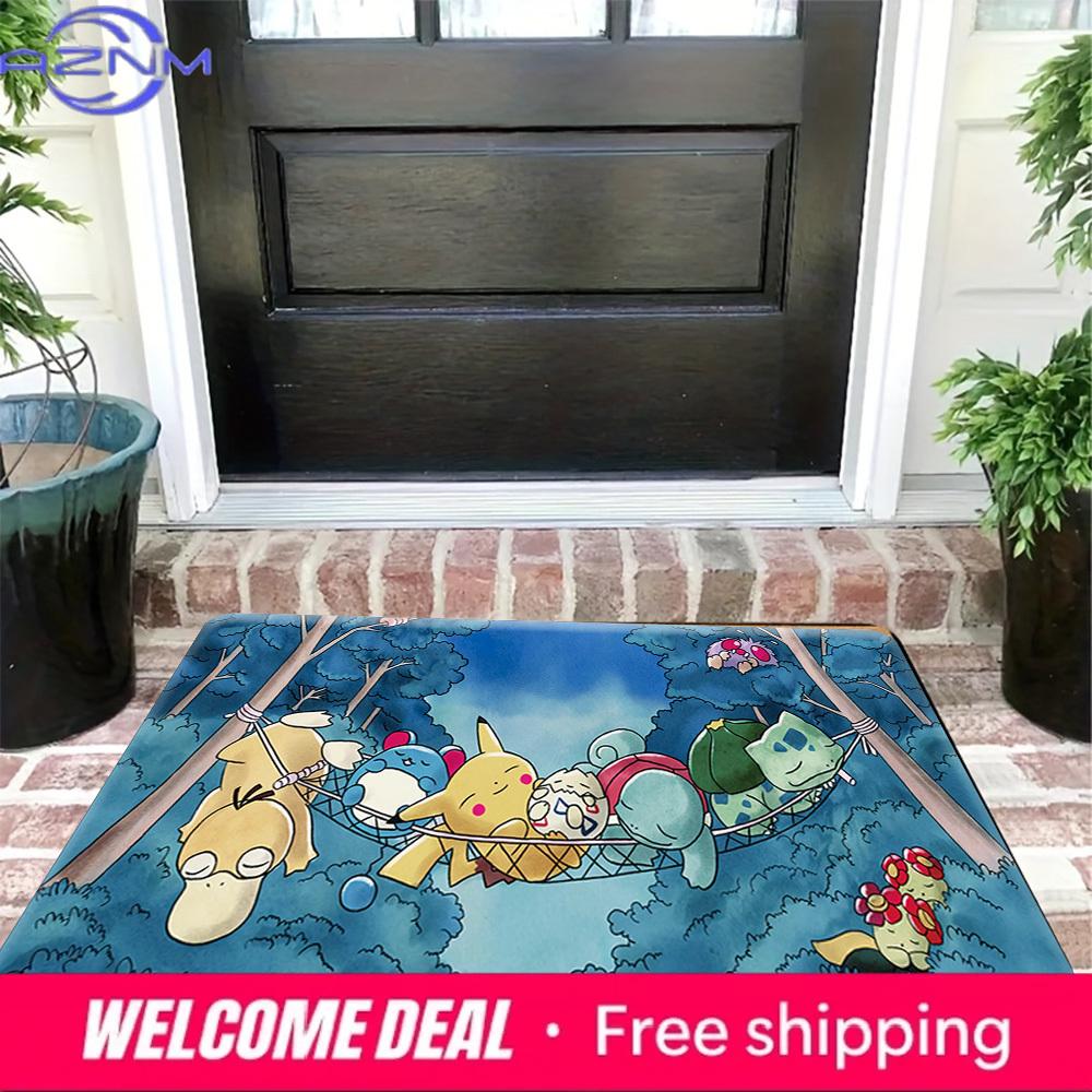 Pokemon Cute Characters Sleeping Hammock Print Non-slip Doormat, Soft Absorbent Floor Rug for Home Decor