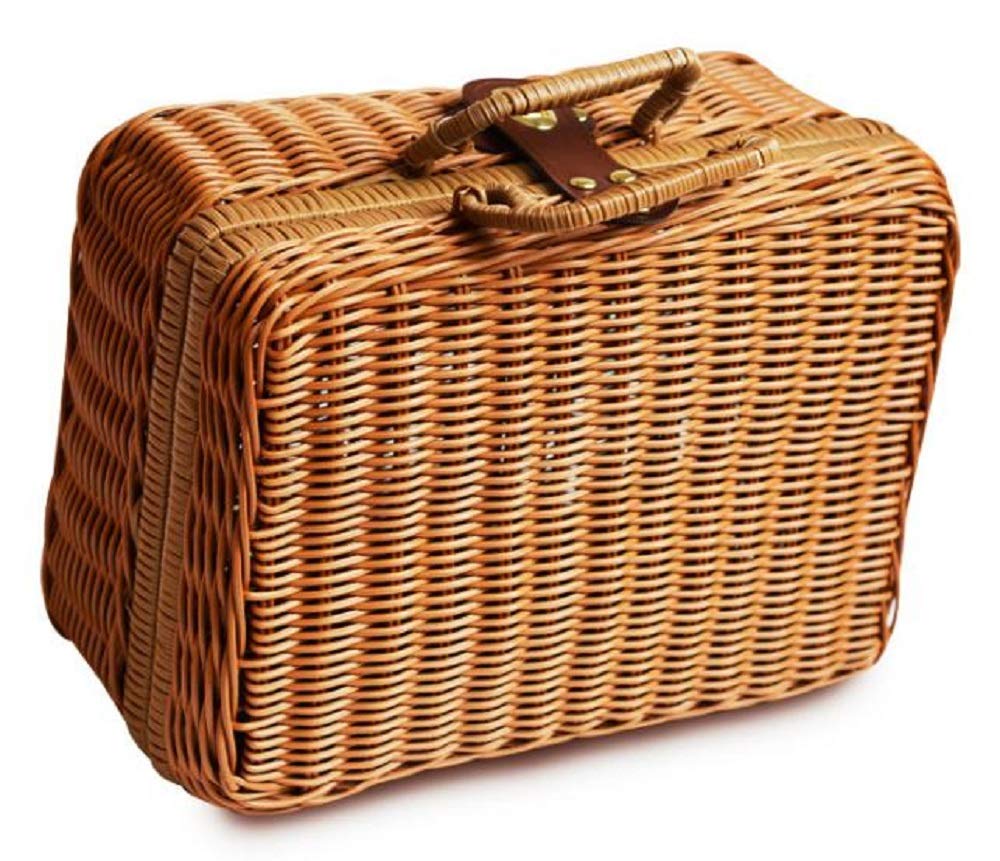 

[Shinwa Hiroba] Handheld Picnic Basket with Lid, Perfect for Travel, Picnics, Cherry Blossom Viewing, and Excursions, 22 x 16 x 10cm