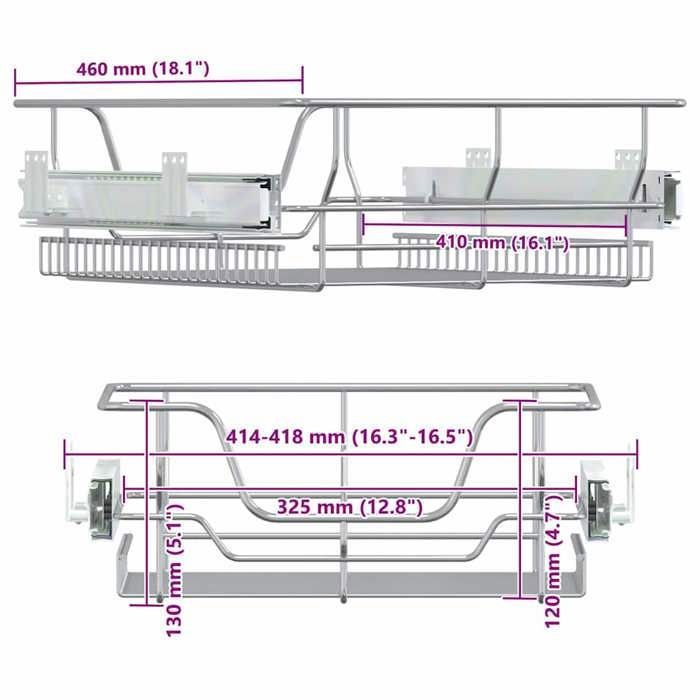 VidaXL Paniers Métalliques Coulissants 2 pcs, Étagères Coulissantes pour Armoire avec Rangement, Organisateur d’Armoire 358372
