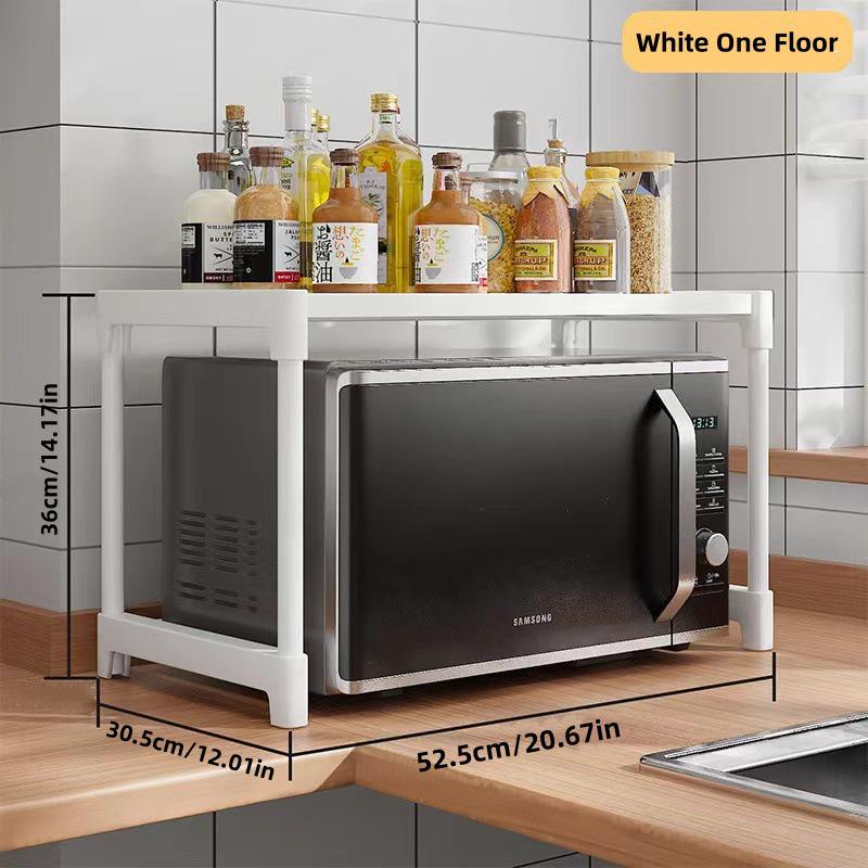 Popular Double Layer Microwave Oven Rack – Simple, Multi-Purpose Kitchen Storage with Seasoning Box Organizer