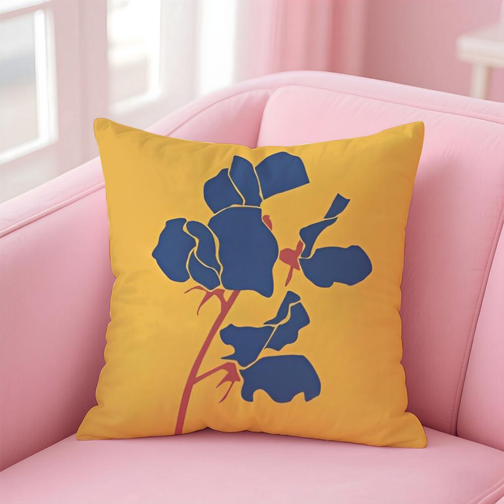 Colorful Flower Illustration Print Art Cushion Cover Pillowcase Short Plush Invisible zipper Room Sofa Cushion Cover