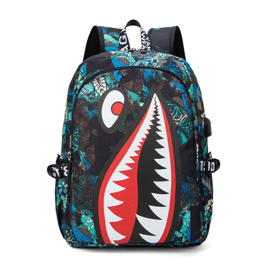 Color Shark Student Lightweight Waterproof School Bag Printing Large Capacity Personalized Cartoon Fashion Shoulders