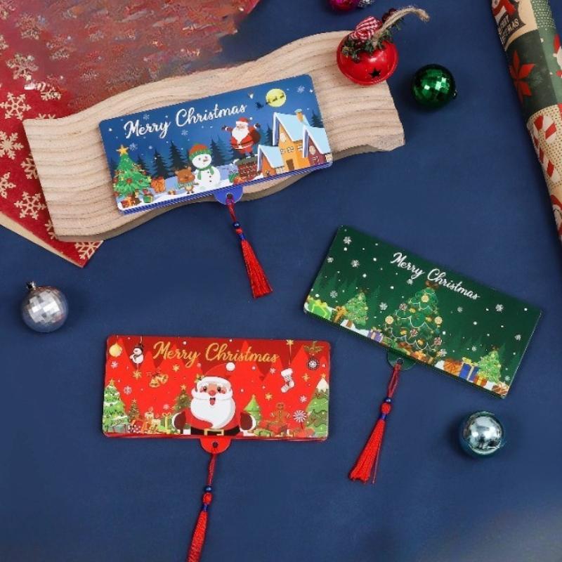 3-Pack Merry Christmas Gift Card & Cash Holders - 10-Pocket Durable Holiday Paper Stockings for Birthdays Thanksgiving New Year