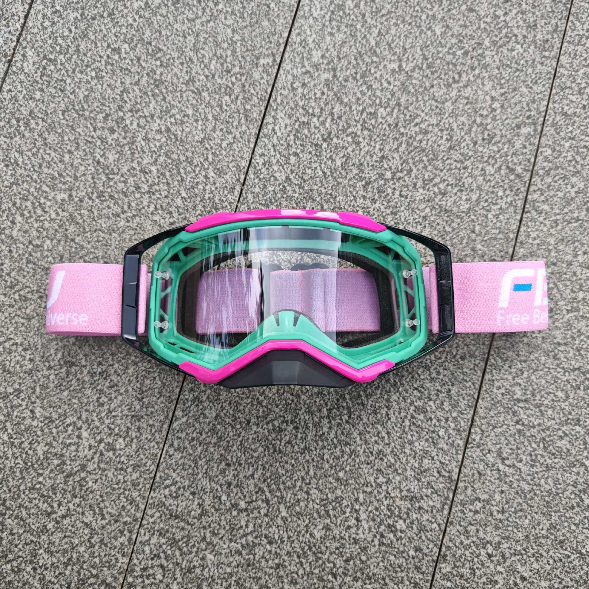 

Motorcycle DH Speed-reducing goggles, cycling glasses, outdoor sports off-road goggles, track goggles Pink frame transparent sh