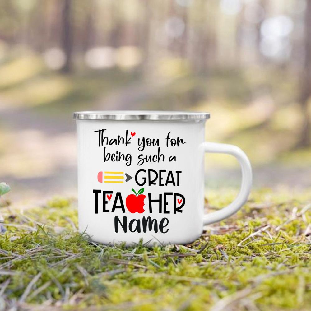 Personlised Mug Teachers Change The World Print Coffee Cups Custom Name Drinks Enamel Cup Teacher's Day Thanks Gift for Teacher