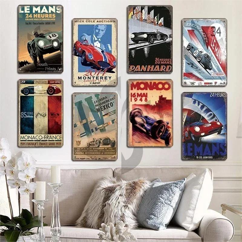 Metallplåtskyltar Racerbilsplakett Metallaffisch F1 Racerbana Nostalgisk Vintage Metallväggkonst Dekor för Garage Racingklubb Hem