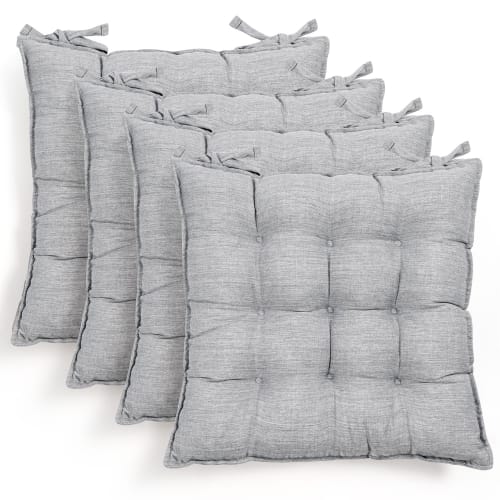 AIFY Thick Seat Cushions with Drawstring, Set of 4, Fluffy, Linen-Like, Solid Color, All-Season Seat Cushions for Dining Chairs, 42x42x5cm, Gray