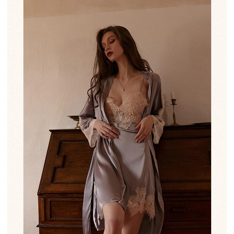 Sexy Pajamas Suspender Nightgown Women'S Halter Open Fork Pure Desire Hot Princess Style Nightgown Sex Temptation Set