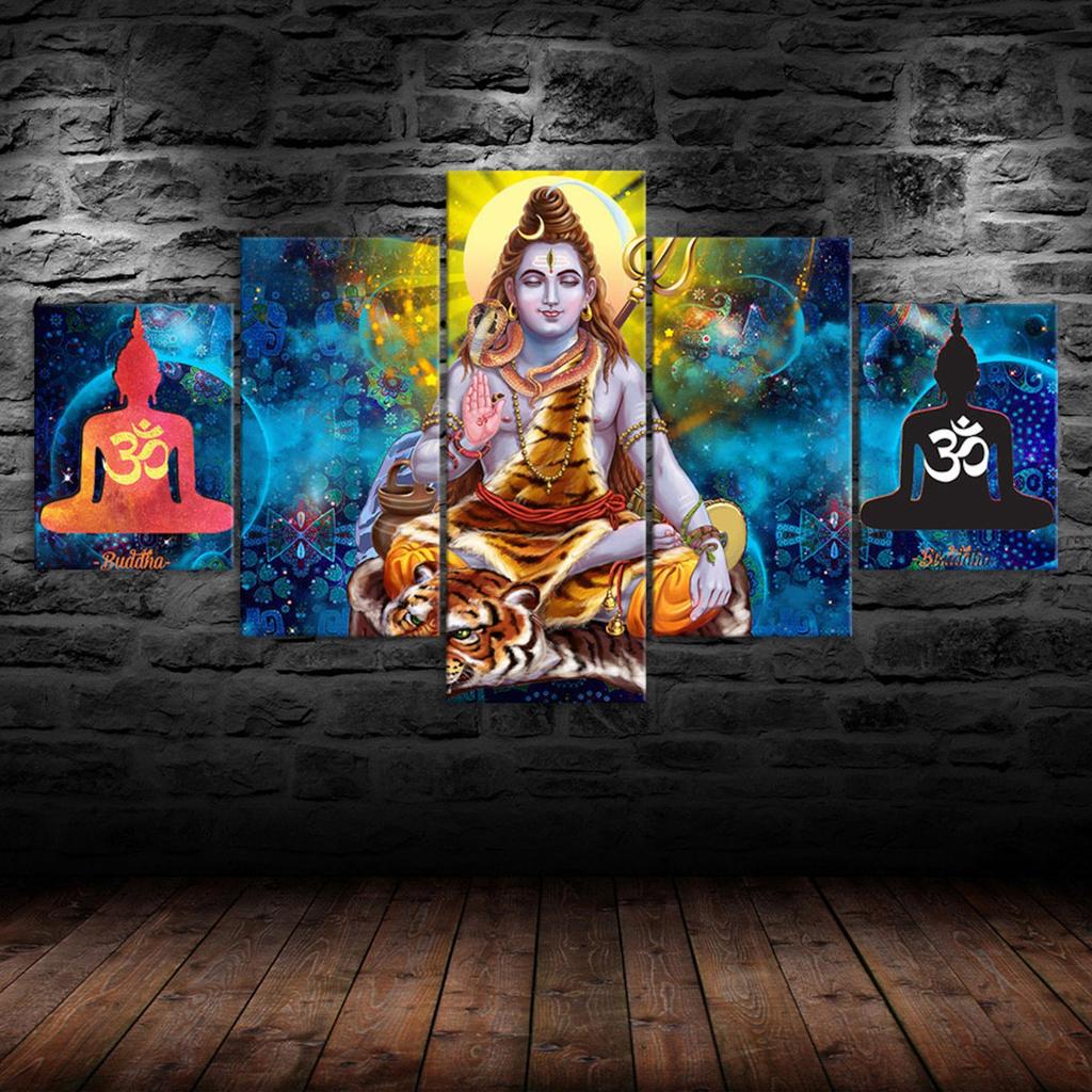 Lord Shiva Giving Blessing Meditation 5 Piece Five Panel Wall Canvas Print Modern Art Poster Picture Home Decor Gift For Him For Her