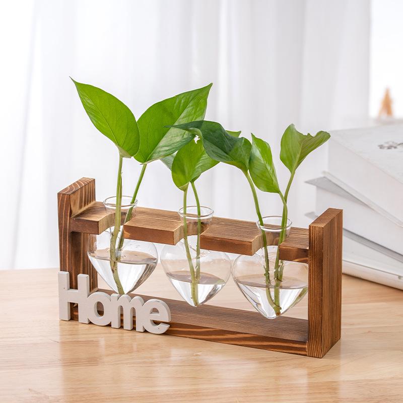 Wood & Glass Hydroponic Bottle - Simple Modern Home Decor