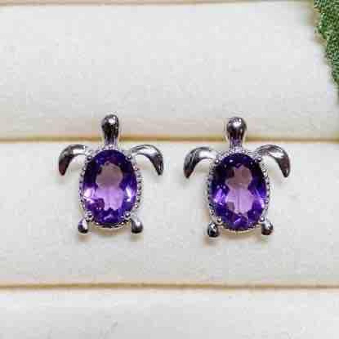 2025 Amethyst Sea Turtle Stud Earrings in S925 Silver S925 Silver