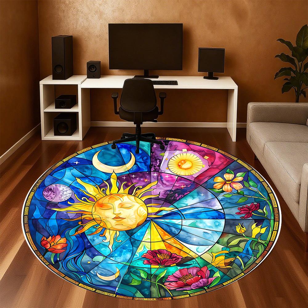 1pc Sunflower Moon Round Chair mat Area Rug - Non-Slip, Floor Mat for Office, Bedroom, and Indoor Decor c1125328