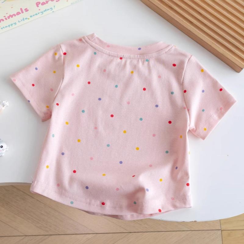 Sweet Short Sleeved Girls' T-shirt Korean Version Top Bow Polka Dot Printed Summer Cotton Children's Clothing