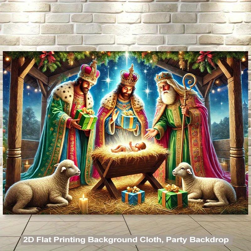 2D Flat, 1 Piece Nativity Background Banner, Suitable for Christmas Parties, Church Events, Home and Office