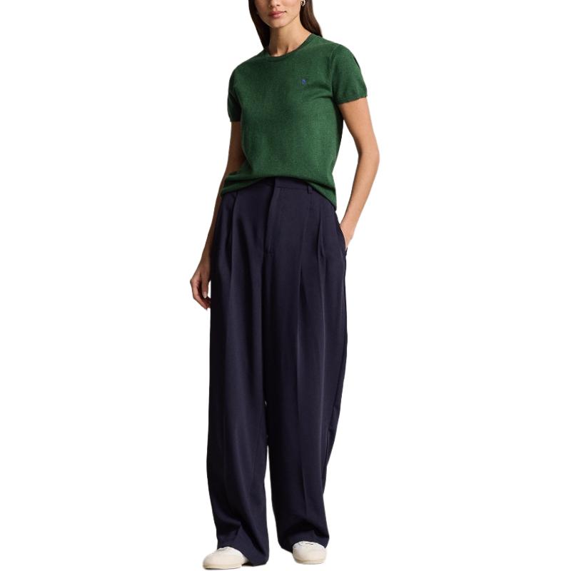 Polo Ralph Lauren FW24 Solid Color Small Pony Embroidered Round Neck Loose Short Sleeve Knit Top Women tops Green WMPOSWENC021040-300