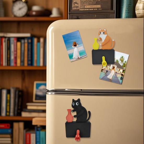Jijijing Cat Pushing Vase Refrigerator Magnet, 3D Printed Whiskers Holder Pet Memorial Keepsake Decoration, Gift for Cats Lovers