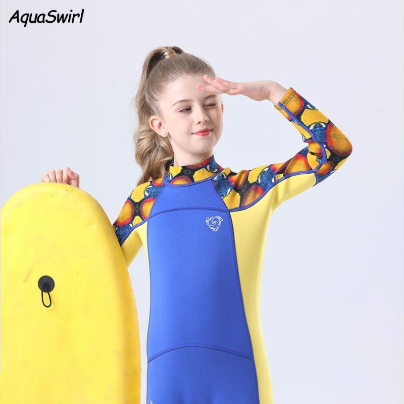 Kids One Piece Wetsuit Long Sleeve Sun Protection Quick Dry Swimsuit Water Sports