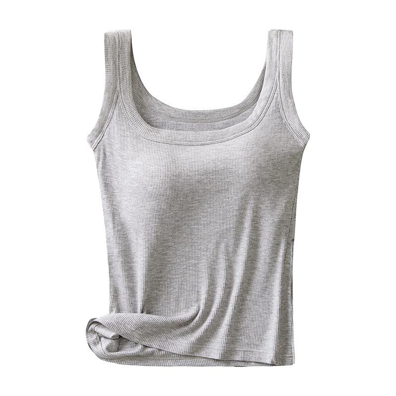 

Women s Threaded Square Neck Slim Fit Camisole with Pads, Wire-Free, Anti-Exposure, Versatile Outerwear 2XL (115-130 lbs)