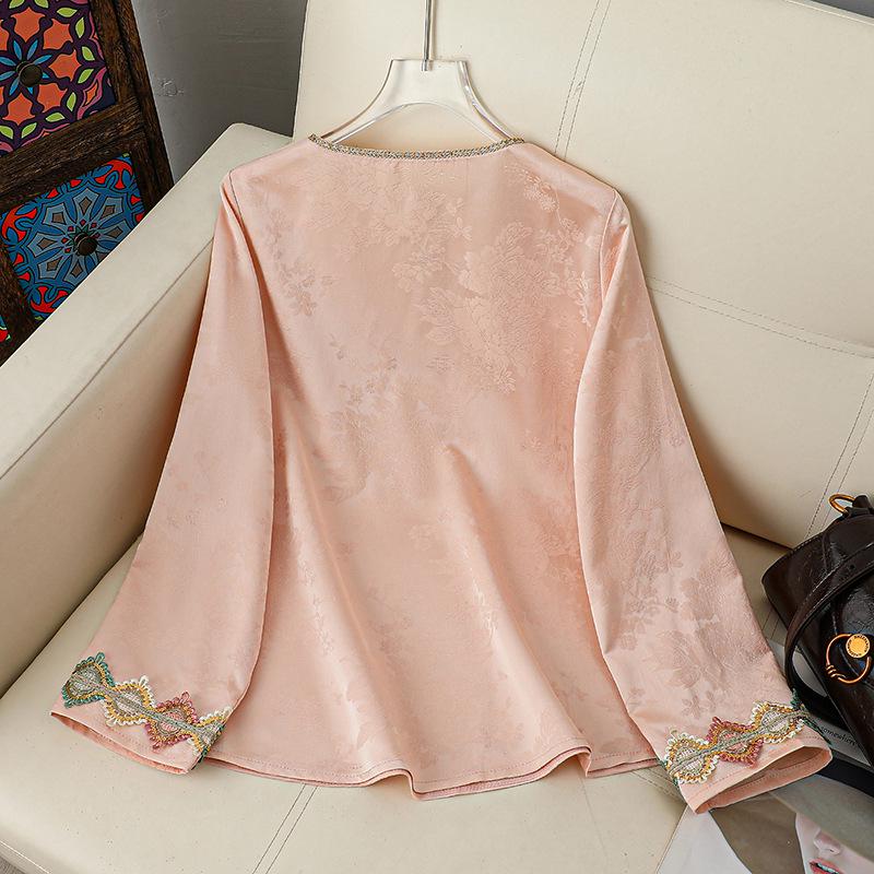 2026 Chinese Style Embroidered Stand Collar Women's Long Sleeve Shirt