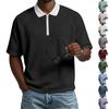 Heren Poloshirt met Korte Mouwen, Contrastkraag en Halve Rits, Casual Wafelpatroon Top