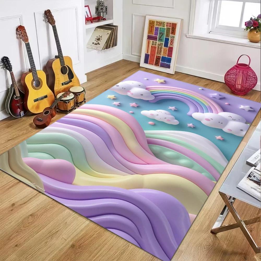 3D Cartoon Rainbow Shaggy Rug, Non-slip Soft Fluffy Area Carpet For Kids Bedroom Nursery Home Decor