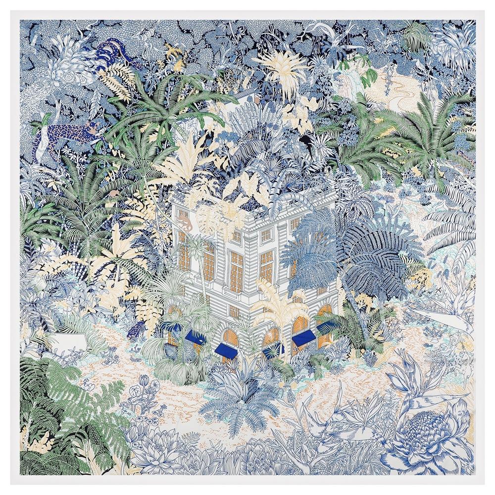 

130CM Silk Scarf Women Large Shawls House In Forest Print Stoles Square Bandana Luxury Kerchief Hijab Scarf 130x130cm