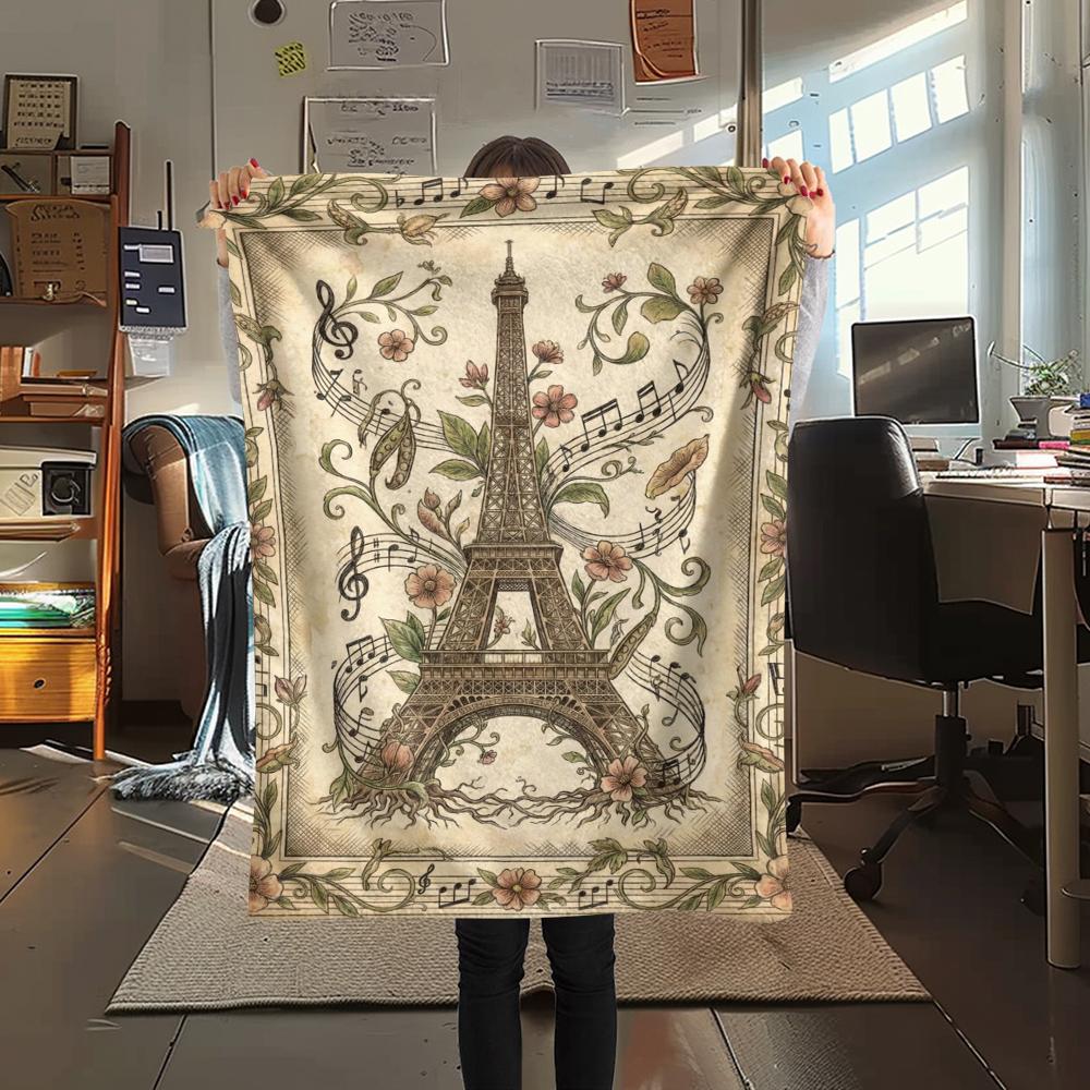 Paris Eiffel Tower Print Flannel Blanket, High Quality Comfortable for All Seasons, Home Decor, Warmth and Comfort, Perfect for Christmas Gifts95
