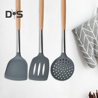 Spatule de cuisson antiadhésive résistante à la chaleur, avec trou, passoire en hêtre, cuillère, ustensiles de cuisine