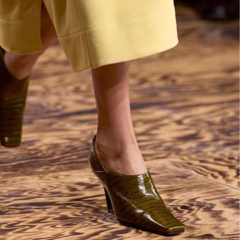 Fashion European American Stone Patterned Thick Heel Square Toe High-heeled Shoes Fashion Runway Commuting Casual Women Single Shoes 42